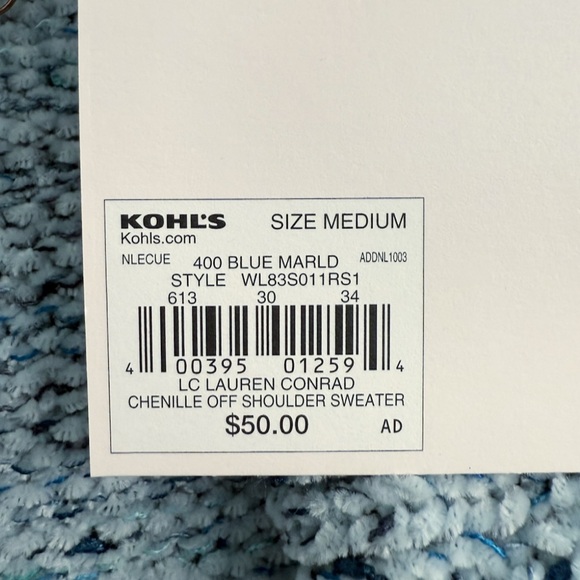 LC Lauren Conrad Chenille Off Shoulder Sweater Blue Marl Size M NWT $50 - Picture 6 of 9